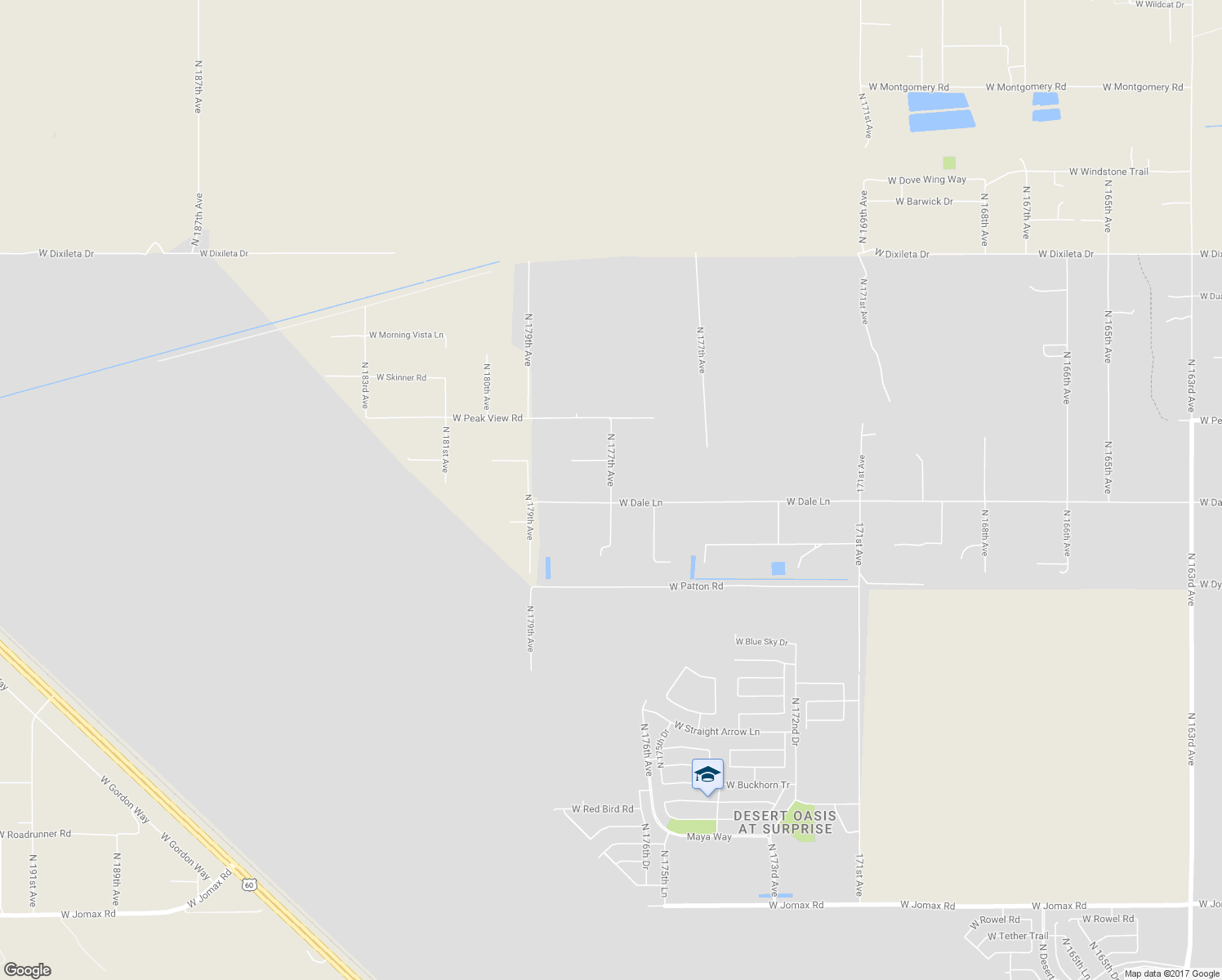 map of restaurants, bars, coffee shops, grocery stores, and more near North 177th Avenue in Surprise