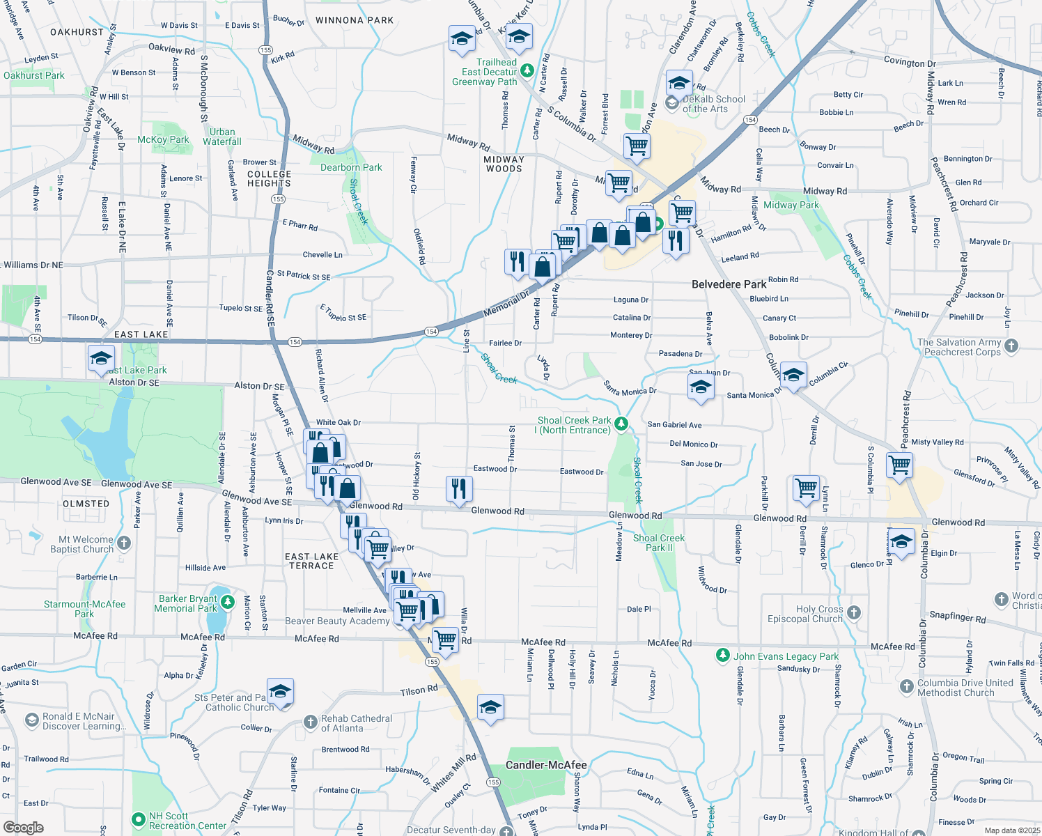 map of restaurants, bars, coffee shops, grocery stores, and more near 2766 White Oak Drive in Decatur