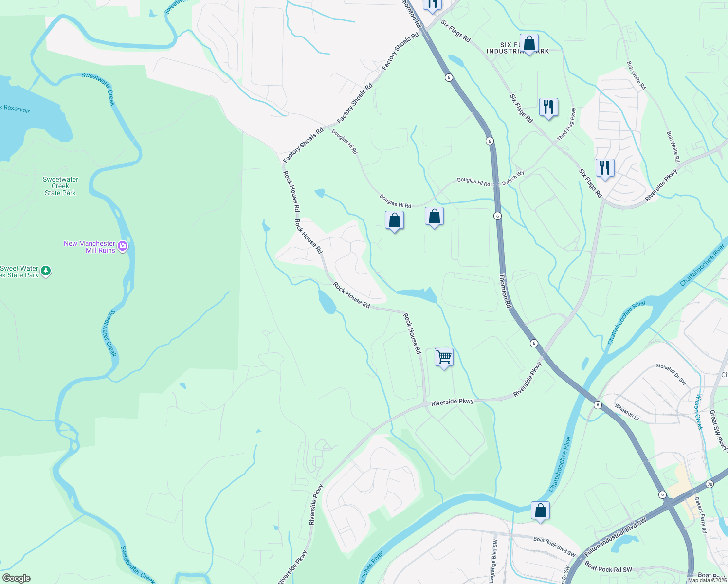 map of restaurants, bars, coffee shops, grocery stores, and more near 2335 Valley Creek Dr in Lithia Springs