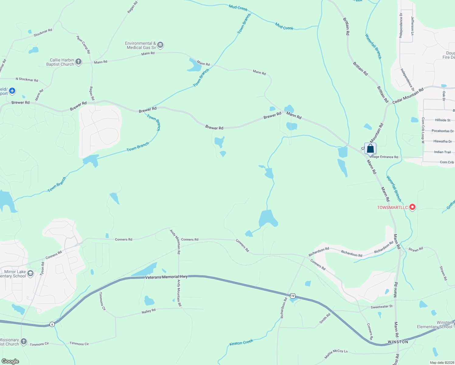 map of restaurants, bars, coffee shops, grocery stores, and more near Dobbs Mountain Road in Villa Rica