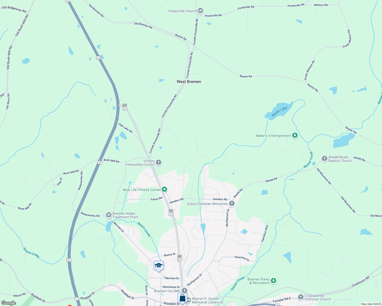 map of restaurants, bars, coffee shops, grocery stores, and more near 158 Waterford Road in Bremen