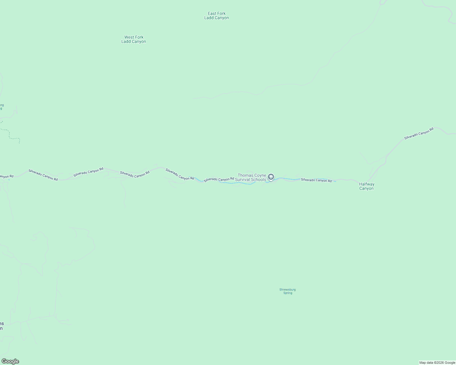 map of restaurants, bars, coffee shops, grocery stores, and more near 30144 Silverado Canyon Road in Silverado