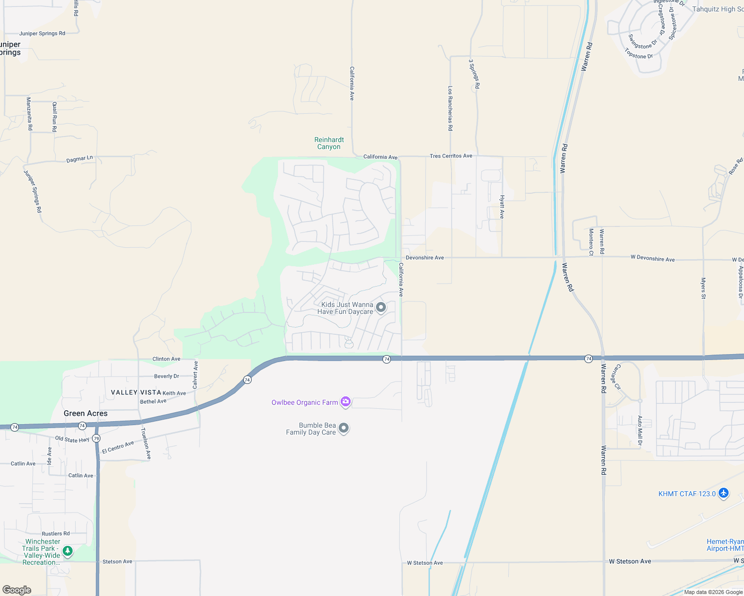 map of restaurants, bars, coffee shops, grocery stores, and more near 225 Caldera Lane in Hemet