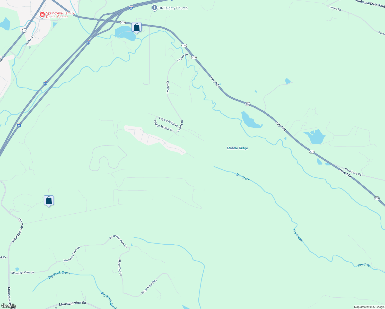 map of restaurants, bars, coffee shops, grocery stores, and more near 651 Blackberry Glenn in Springville