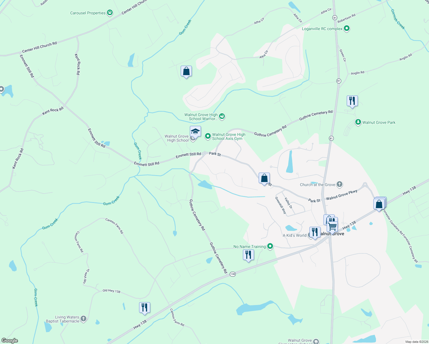 map of restaurants, bars, coffee shops, grocery stores, and more near 611 Magnolia Drive in Loganville