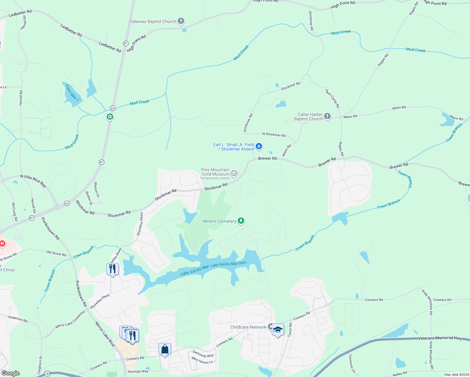 map of restaurants, bars, coffee shops, grocery stores, and more near 3041 Nicholas Dr in Villa Rica