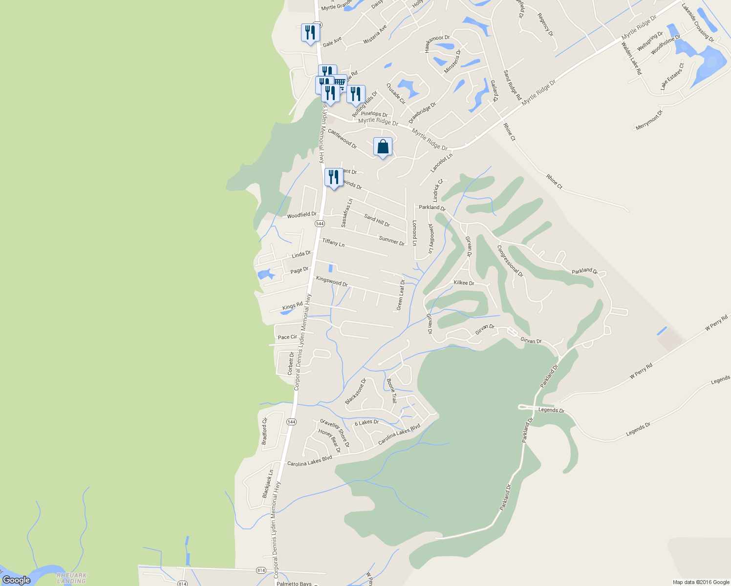 map of restaurants, bars, coffee shops, grocery stores, and more near 2427 Huntington Cir in Conway