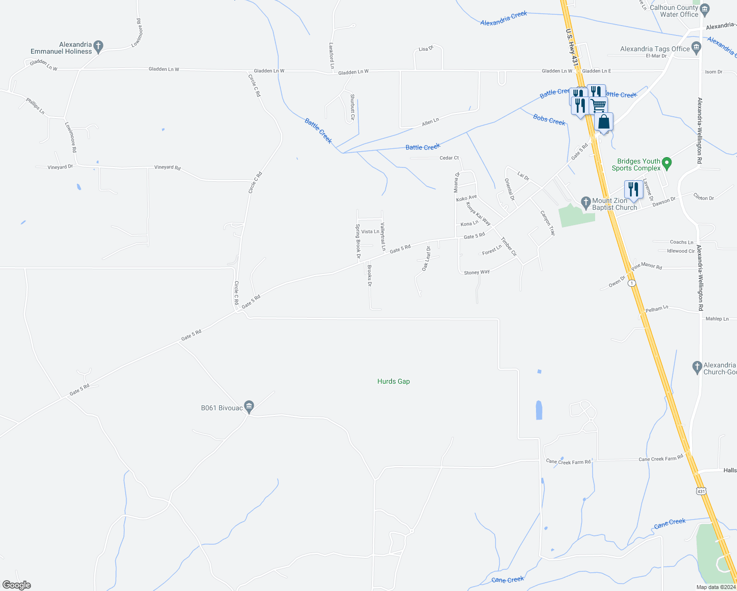 map of restaurants, bars, coffee shops, grocery stores, and more near 170 Brooks Drive in Alexandria