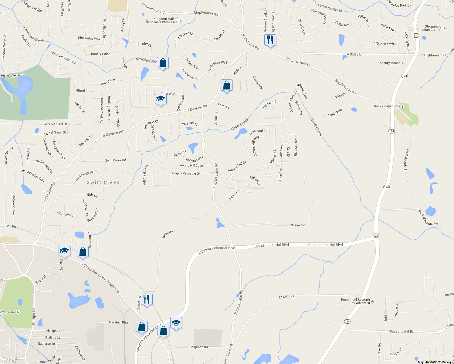 map of restaurants, bars, coffee shops, grocery stores, and more near 1546 Cutters Mill Drive in Lithonia