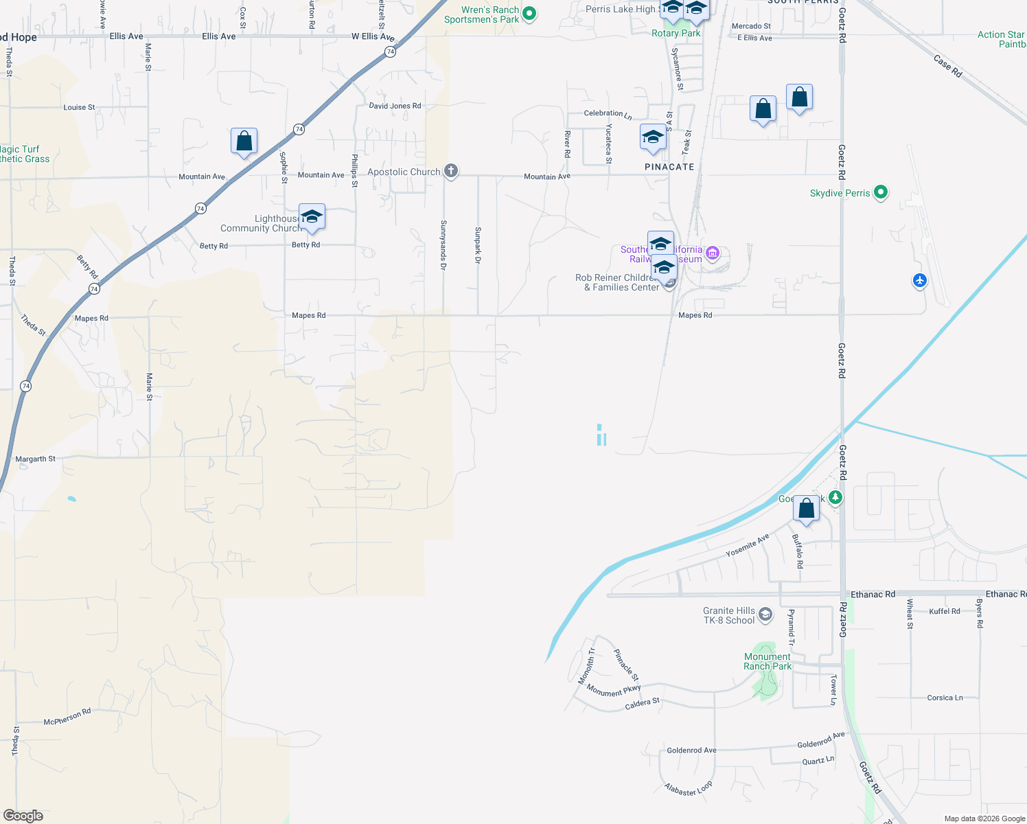 map of restaurants, bars, coffee shops, grocery stores, and more near 2691 Jimmy Taylor Dr in Perris