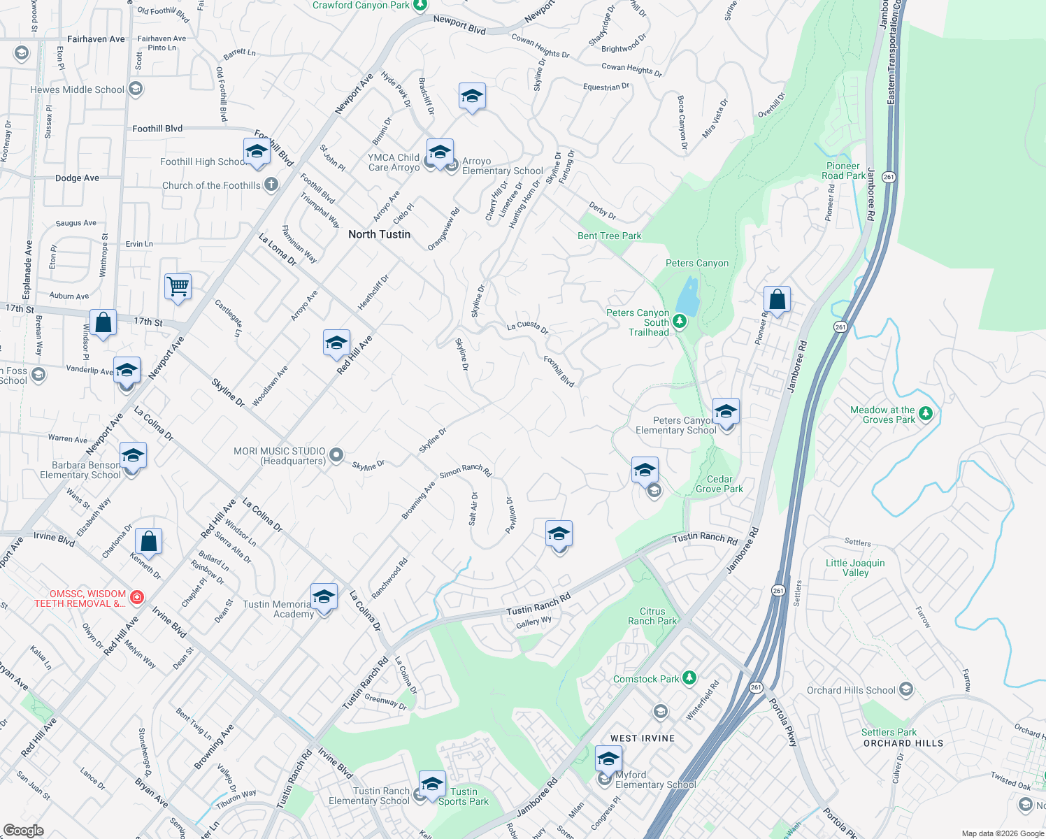 map of restaurants, bars, coffee shops, grocery stores, and more near 11632 Vista Mar in Santa Ana