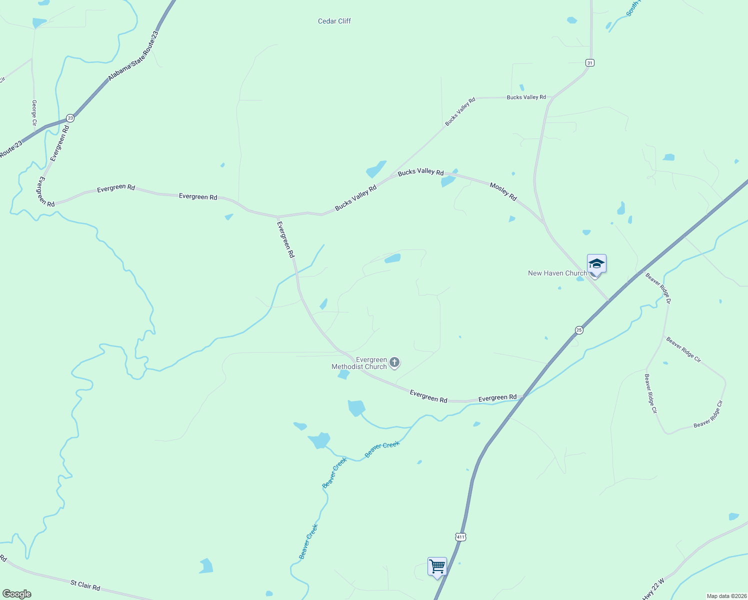 map of restaurants, bars, coffee shops, grocery stores, and more near 243 Red Oak Lane in Springville