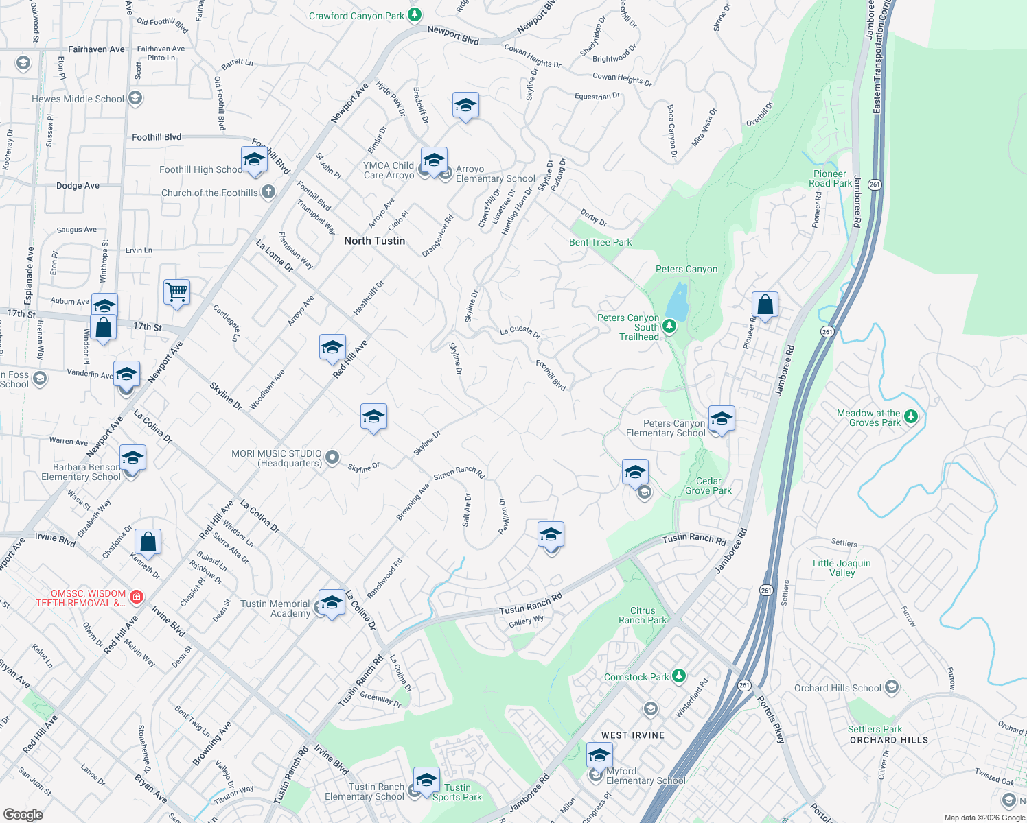 map of restaurants, bars, coffee shops, grocery stores, and more near 11632 Vista Mar in Santa Ana