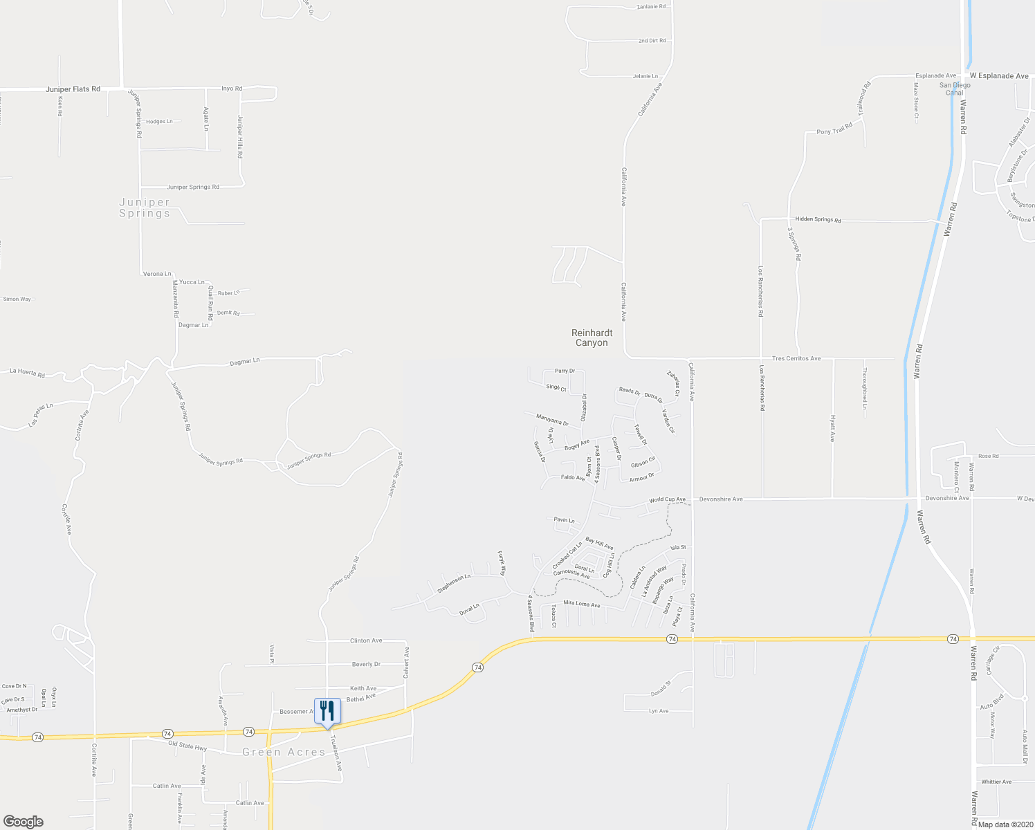 map of restaurants, bars, coffee shops, grocery stores, and more near 8491 Maruyama Drive in Hemet