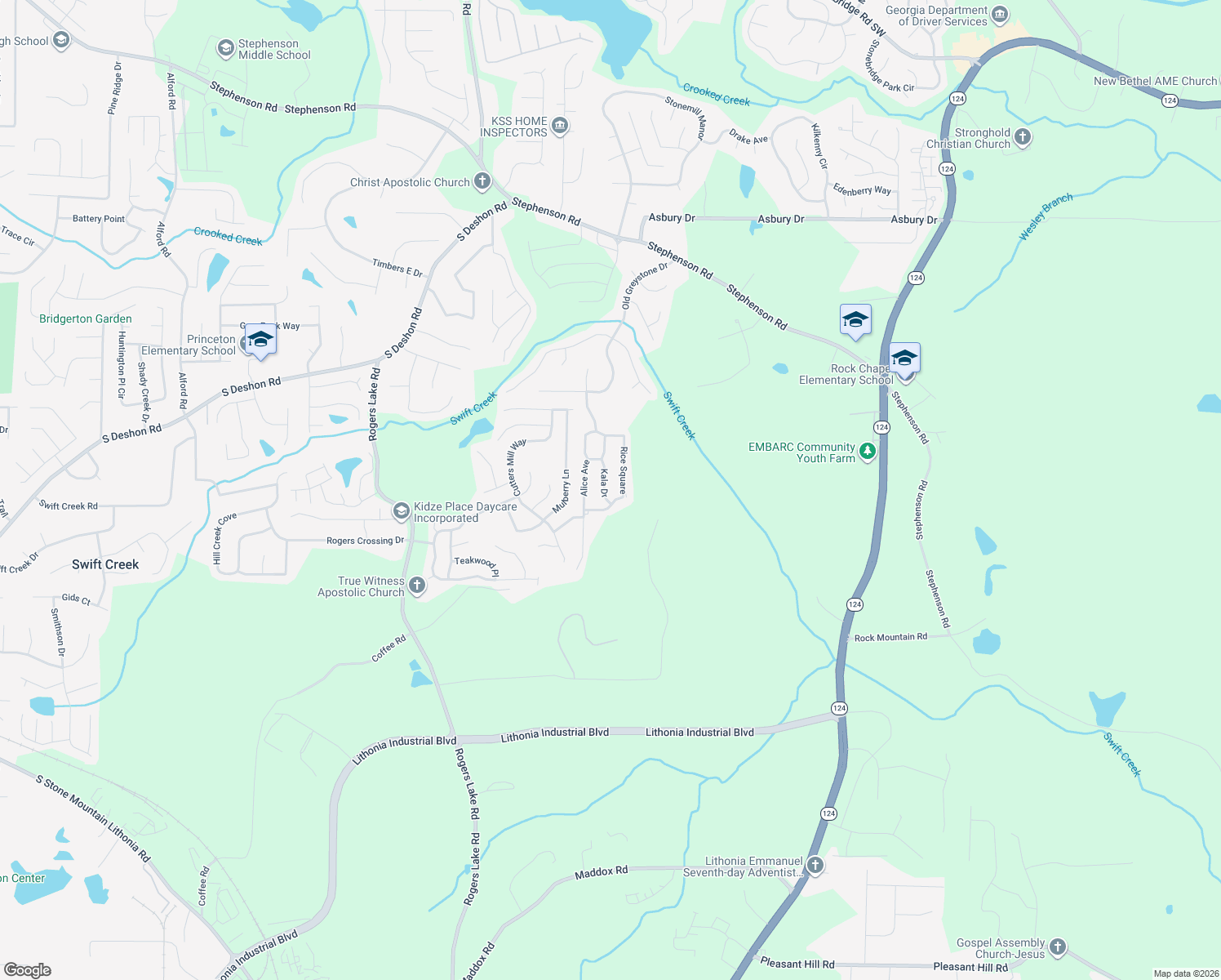 map of restaurants, bars, coffee shops, grocery stores, and more near 1396 Kala Dr in Lithonia