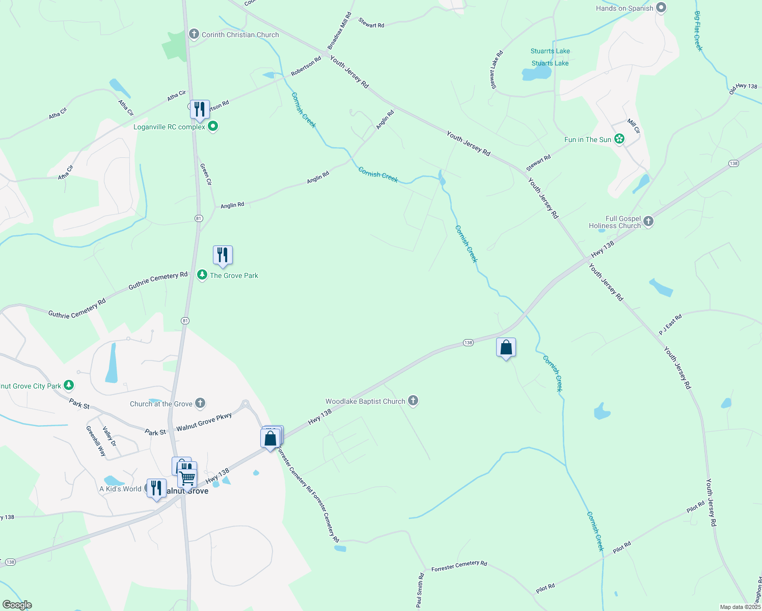 map of restaurants, bars, coffee shops, grocery stores, and more near 3905 Georgia 138 in Covington
