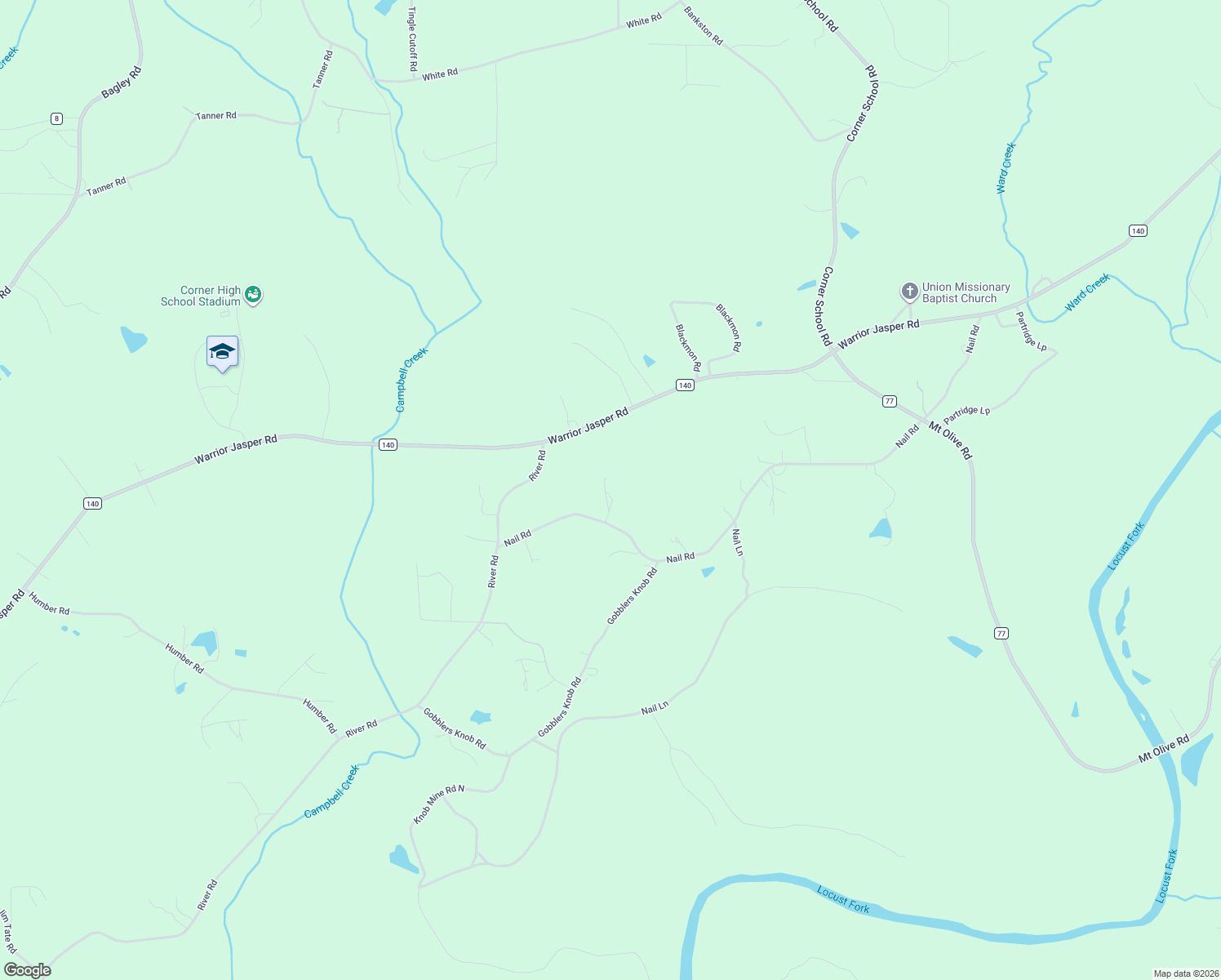 map of restaurants, bars, coffee shops, grocery stores, and more near 3349 Nail Road in Warrior