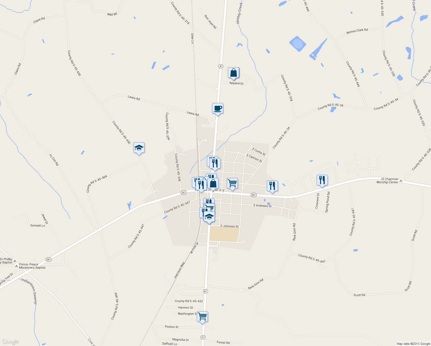 map of restaurants, bars, coffee shops, grocery stores, and more near 199 East Richardson Avenue in Hemingway