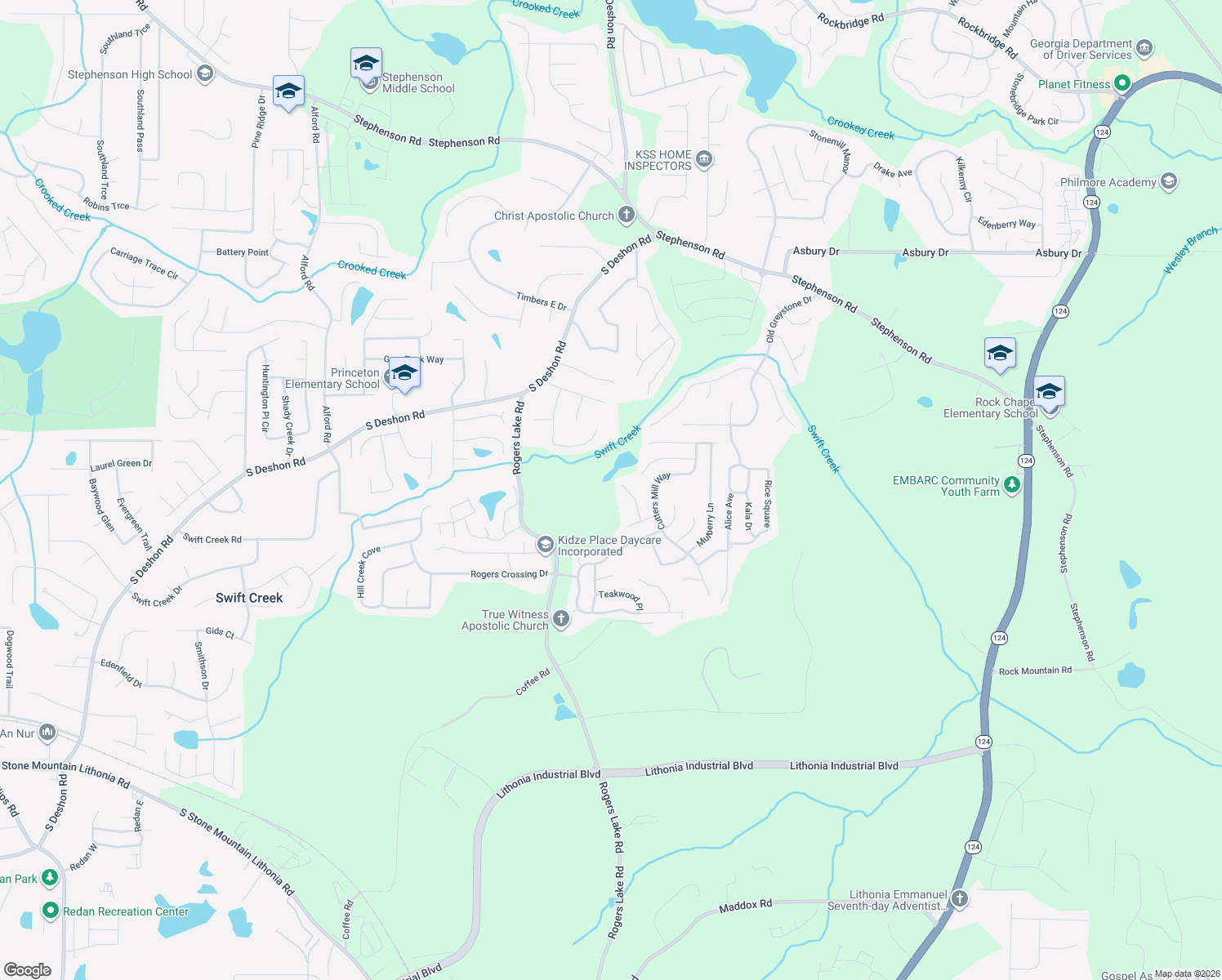 map of restaurants, bars, coffee shops, grocery stores, and more near 1251 Live Oak Terrace in Lithonia