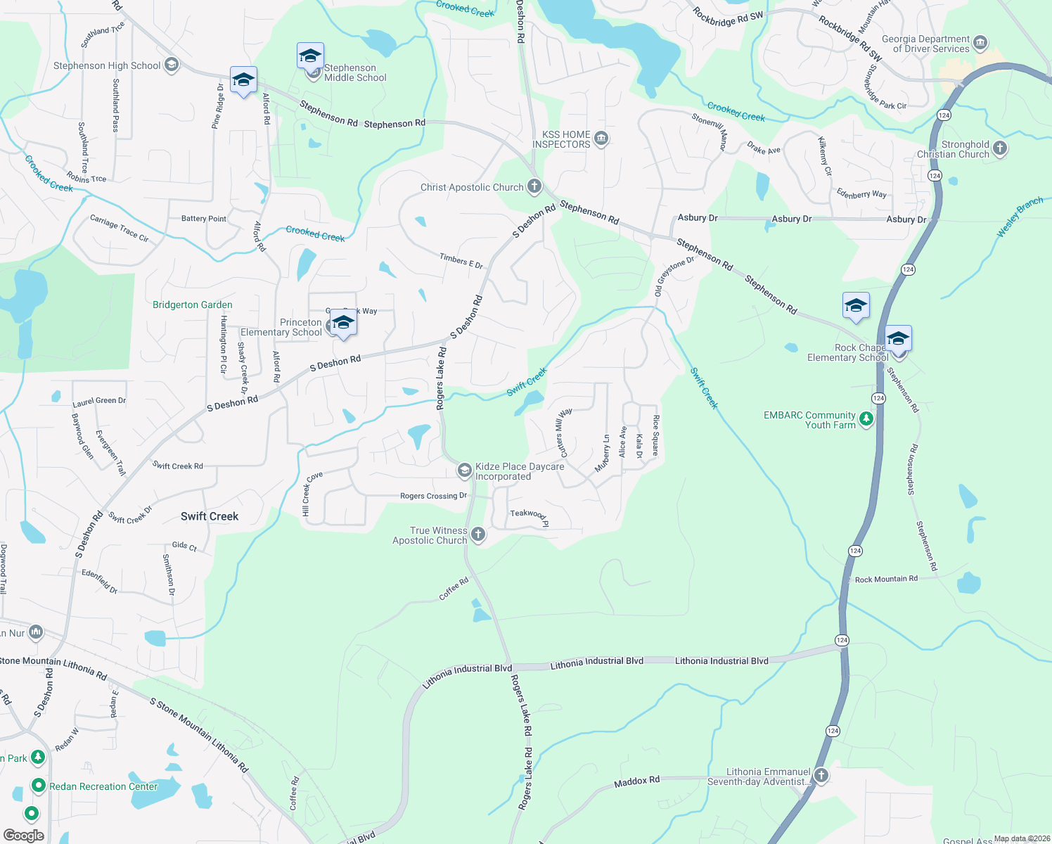 map of restaurants, bars, coffee shops, grocery stores, and more near 1255 Live Oak Terrace in Lithonia