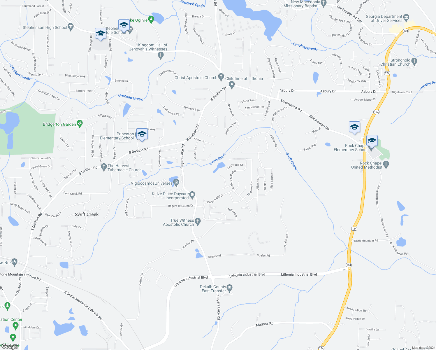 map of restaurants, bars, coffee shops, grocery stores, and more near 1255 Live Oak Terrace in Lithonia