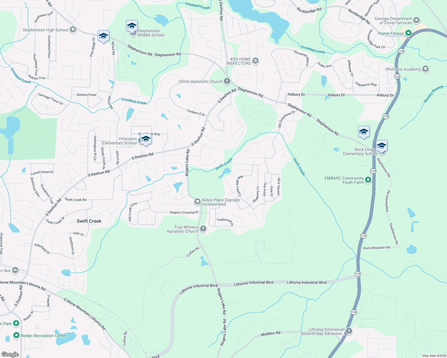 map of restaurants, bars, coffee shops, grocery stores, and more near 1251 Live Oak Terrace in Lithonia