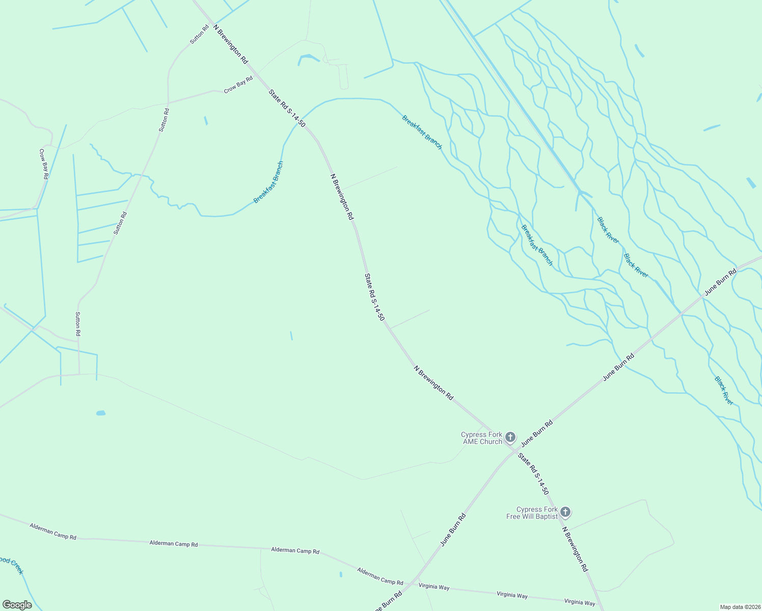 map of restaurants, bars, coffee shops, grocery stores, and more near 6516 North Brewington Road in Alcolu