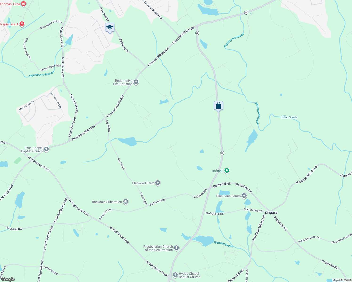 map of restaurants, bars, coffee shops, grocery stores, and more near 1120 Wallington Court Northwest in Conyers