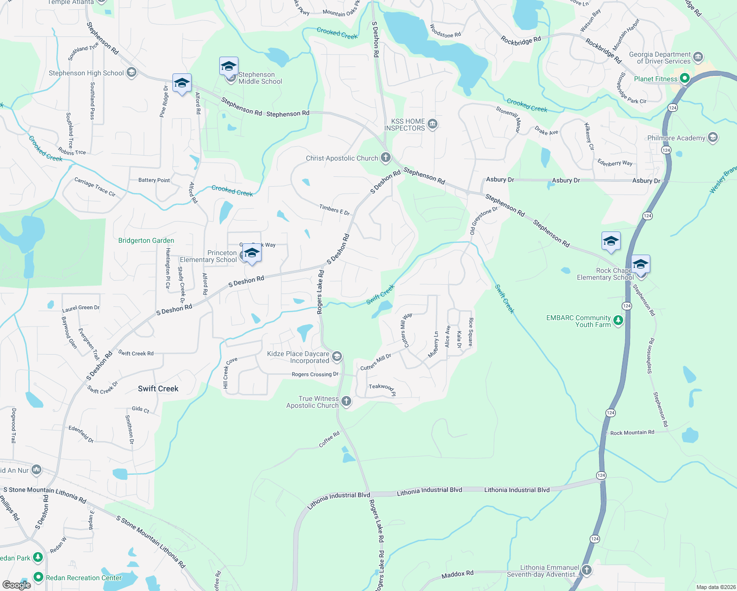 map of restaurants, bars, coffee shops, grocery stores, and more near 1233 Justin Lane in Lithonia