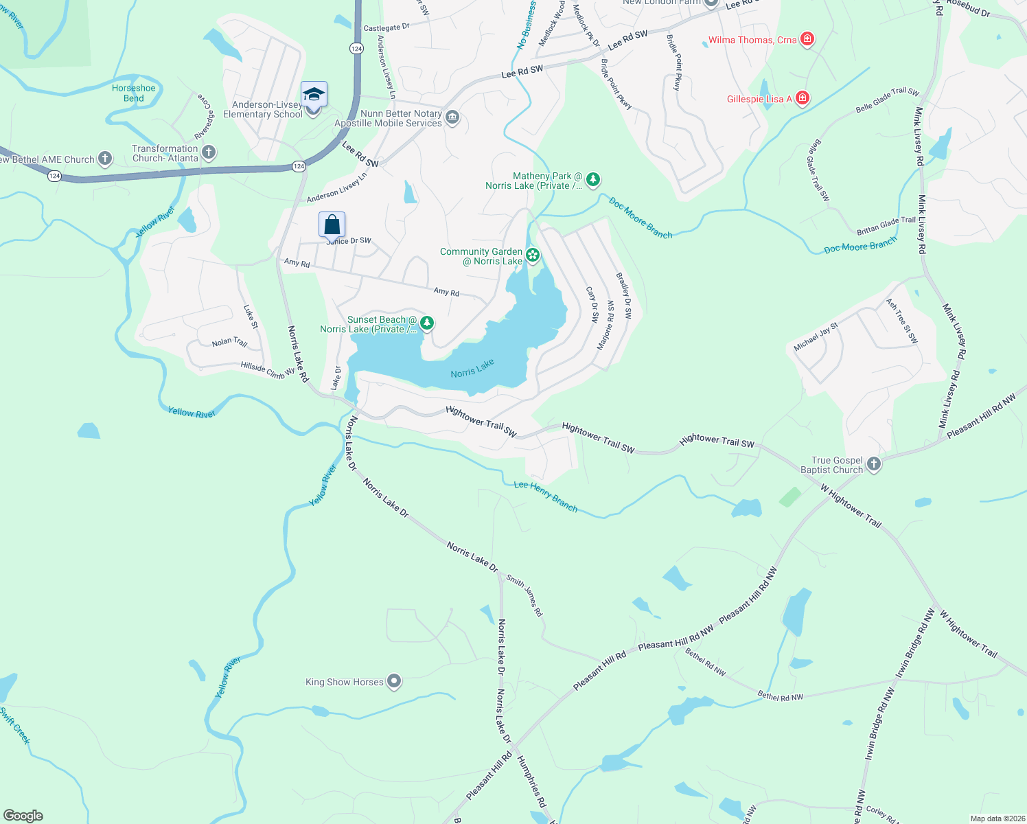 map of restaurants, bars, coffee shops, grocery stores, and more near 4517 Jane Road Southwest in Snellville