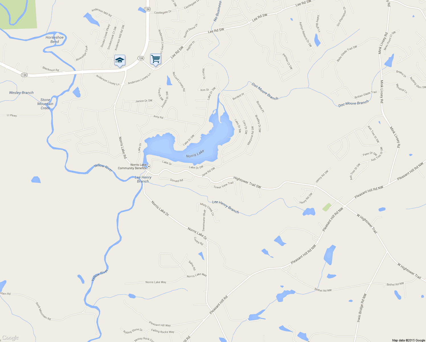 map of restaurants, bars, coffee shops, grocery stores, and more near 4517 Jane Road Southwest in Snellville