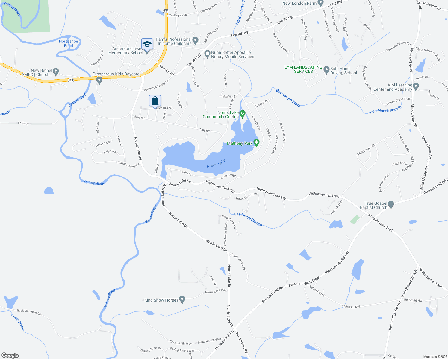 map of restaurants, bars, coffee shops, grocery stores, and more near 8527 Lake Drive in Snellville