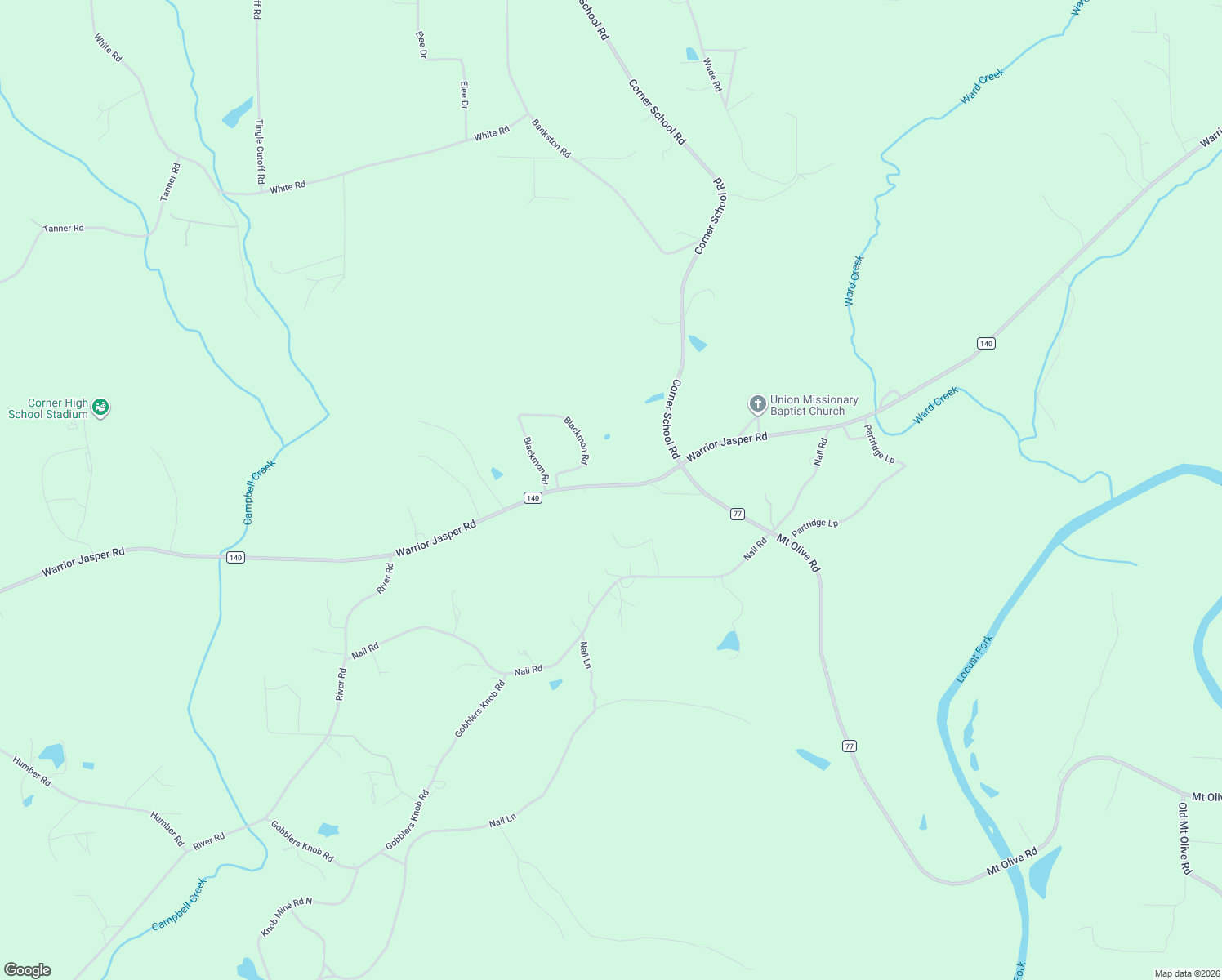 map of restaurants, bars, coffee shops, grocery stores, and more near 3566 Warrior Jasper Road in Warrior