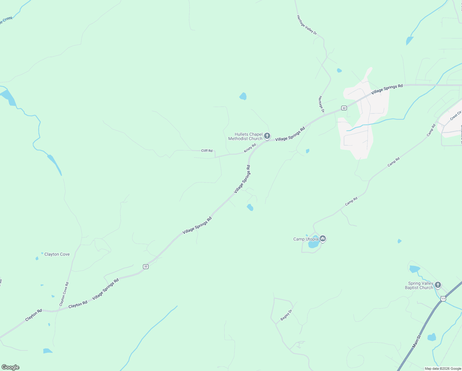map of restaurants, bars, coffee shops, grocery stores, and more near 2840 Village Springs Road in Springville