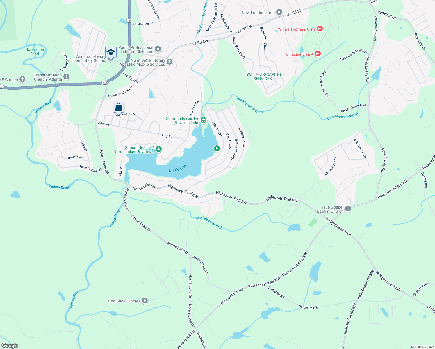 map of restaurants, bars, coffee shops, grocery stores, and more near 4460 Marjorie Road Southwest in Snellville