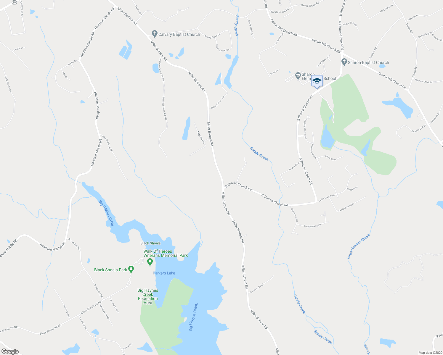 map of restaurants, bars, coffee shops, grocery stores, and more near 2390 Miller Bottom Road in Loganville