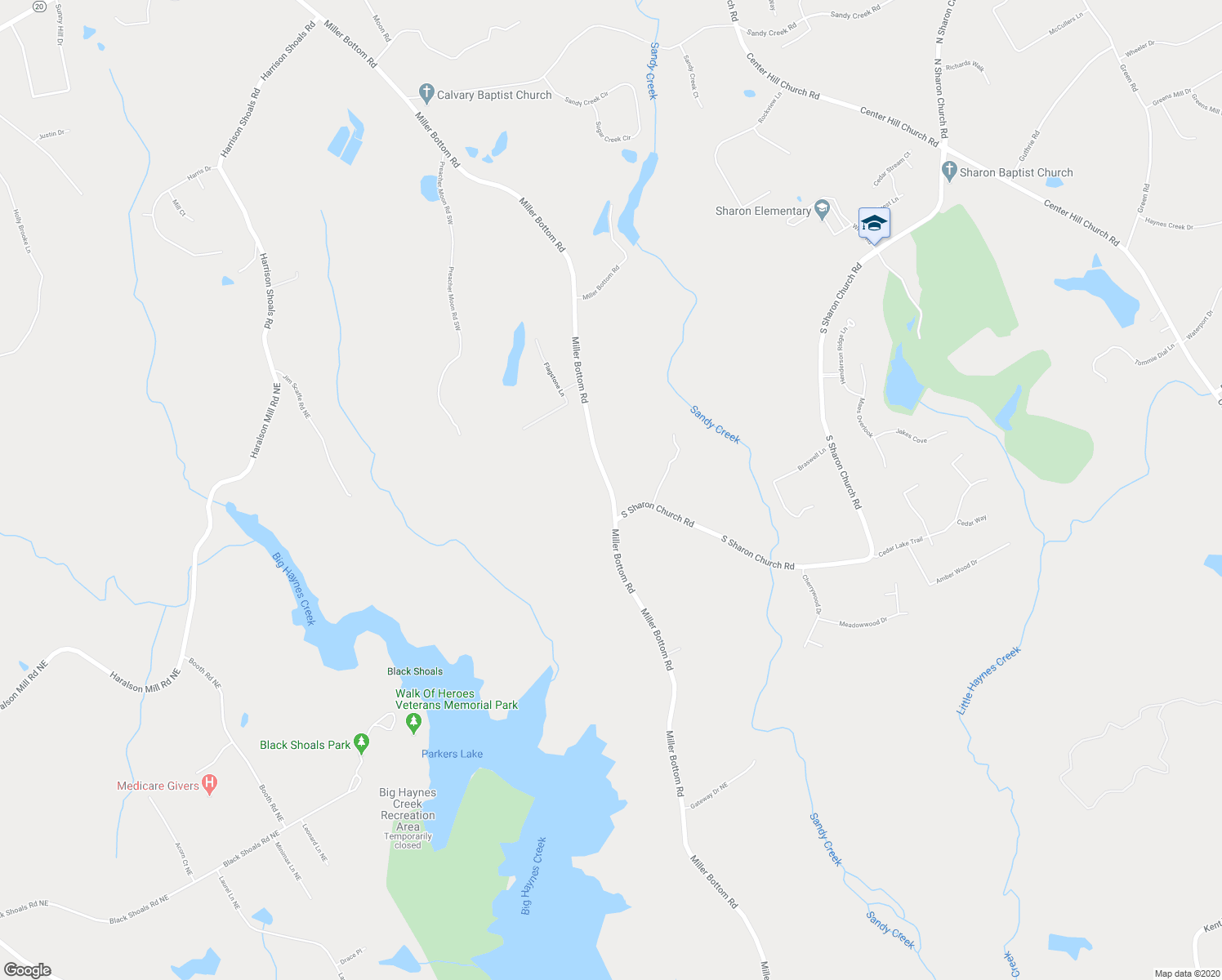 map of restaurants, bars, coffee shops, grocery stores, and more near 2347 Miller Bottom Road in Loganville