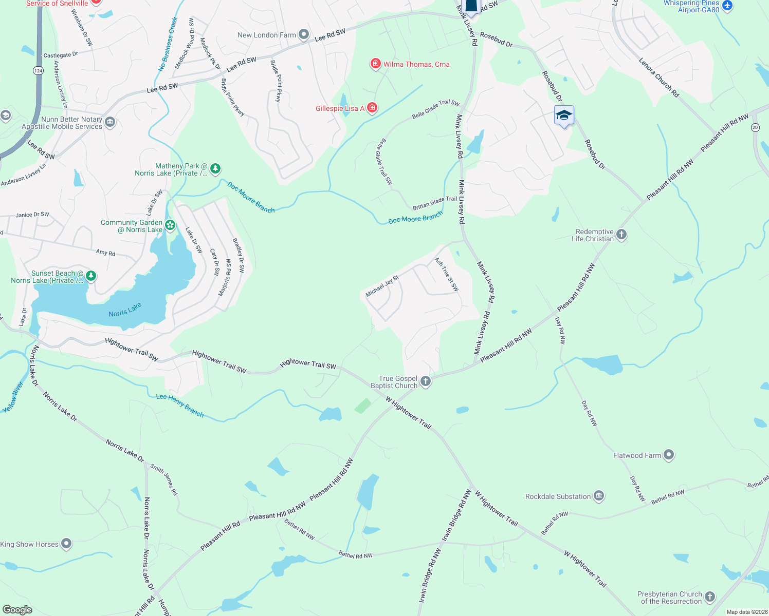 map of restaurants, bars, coffee shops, grocery stores, and more near 4887 Bottle Brush Southwest in Snellville