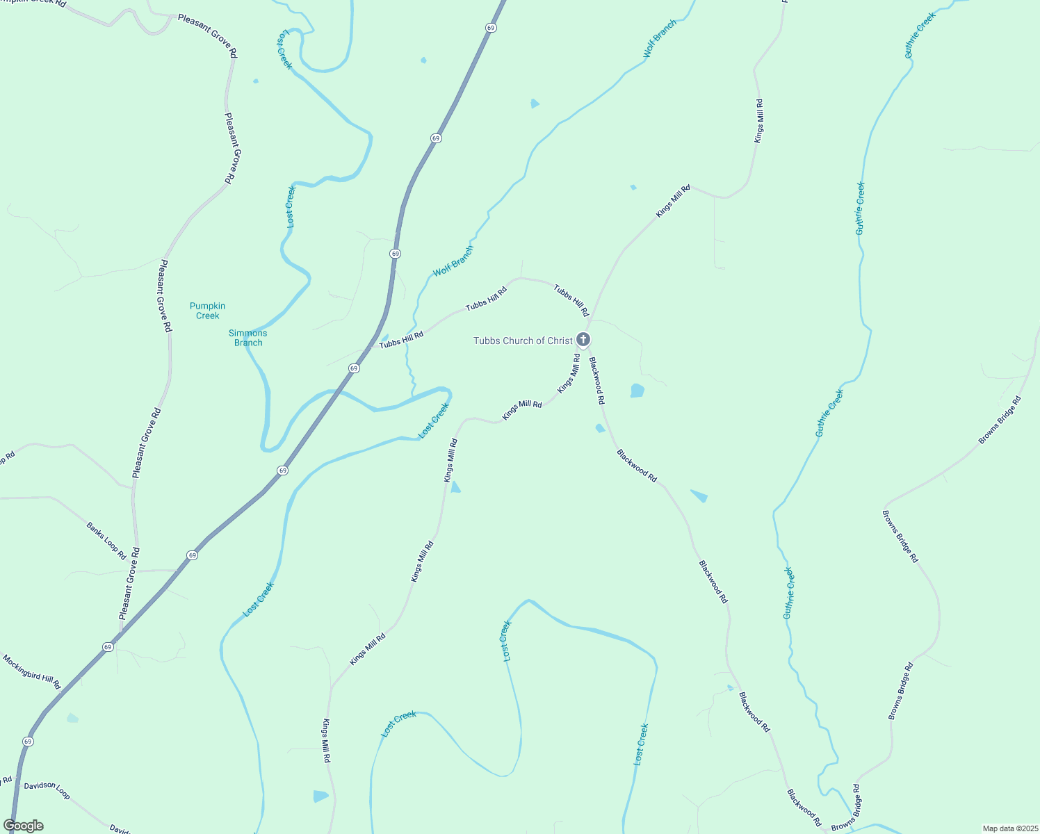 map of restaurants, bars, coffee shops, grocery stores, and more near 3588 Kings Mill Road in Oakman