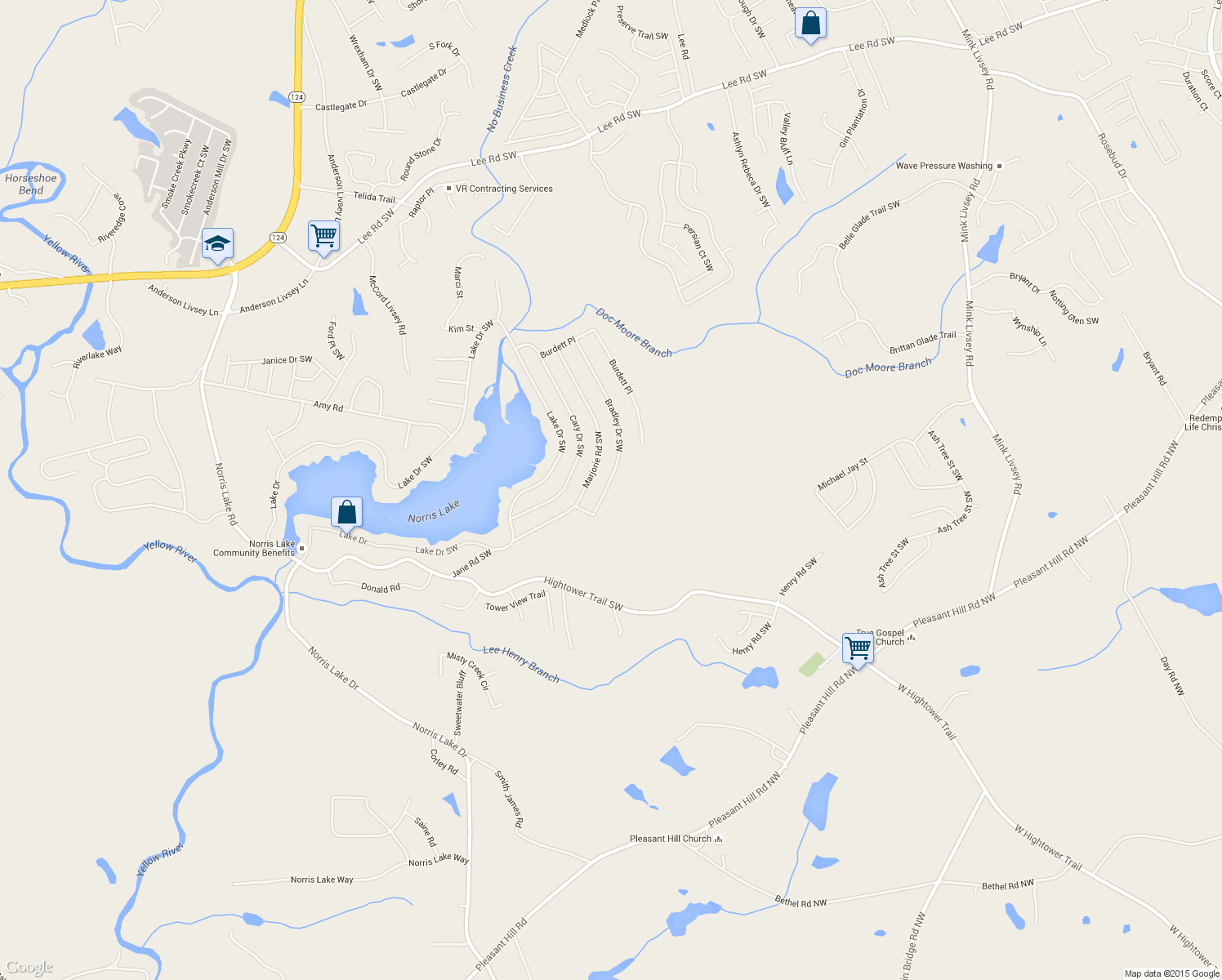 map of restaurants, bars, coffee shops, grocery stores, and more near 4389 Bradley Drive Southwest in Snellville