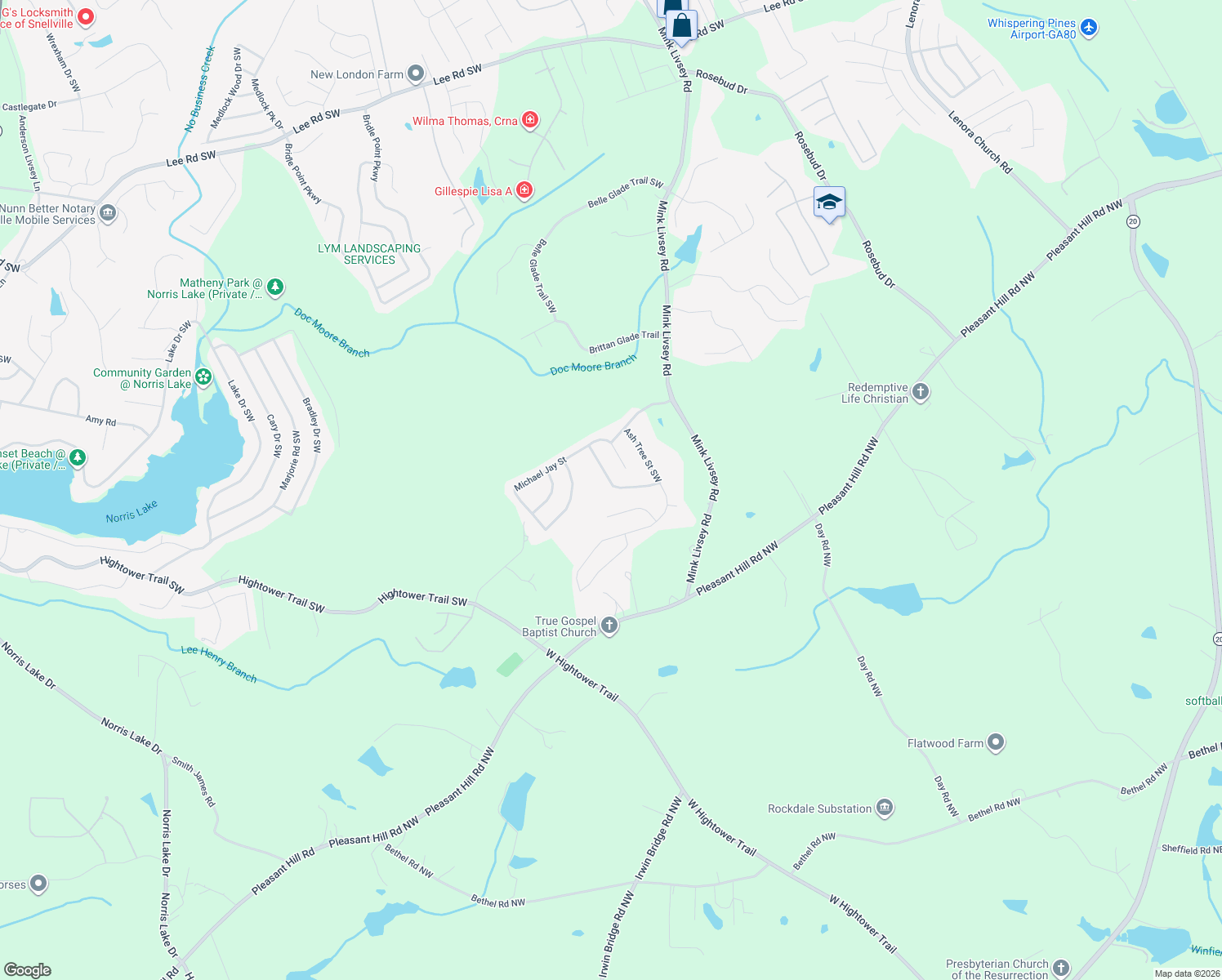 map of restaurants, bars, coffee shops, grocery stores, and more near 4983 Laythan Jace Court Southwest in Snellville