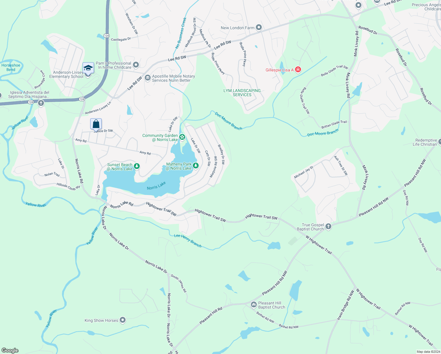 map of restaurants, bars, coffee shops, grocery stores, and more near 4380 Bradley Drive Southwest in Snellville