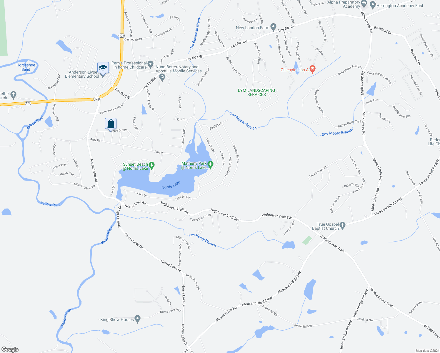 map of restaurants, bars, coffee shops, grocery stores, and more near 4428 Cary Drive Southwest in Snellville
