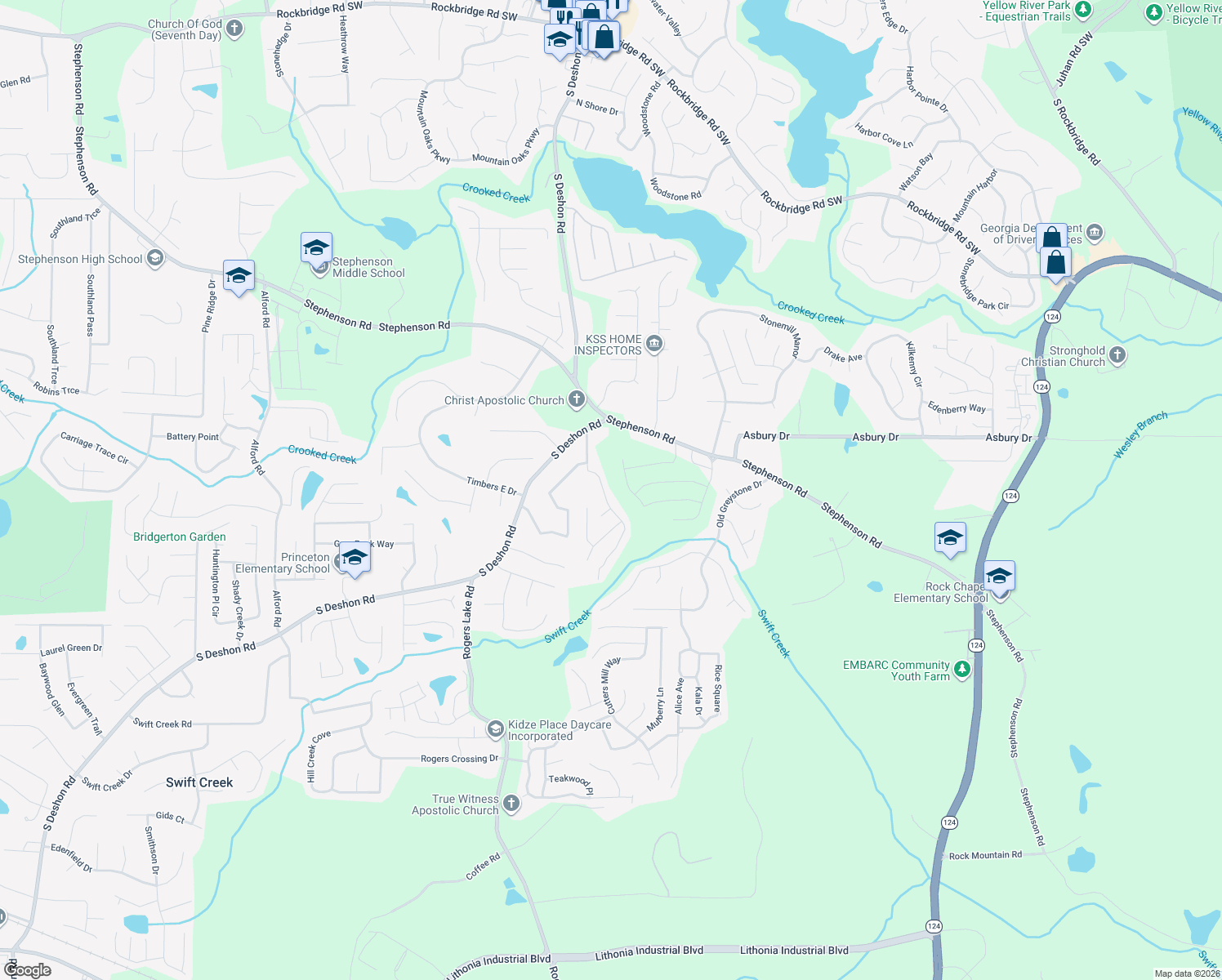 map of restaurants, bars, coffee shops, grocery stores, and more near 7050 Brecken Place in Lithonia
