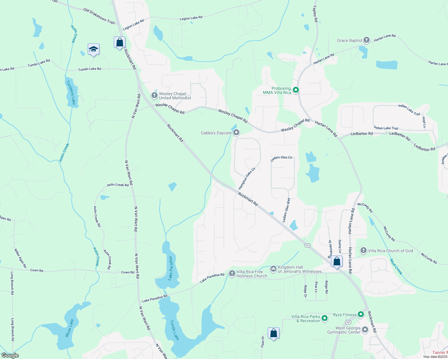 map of restaurants, bars, coffee shops, grocery stores, and more near 1905 Rockmart Road in Villa Rica