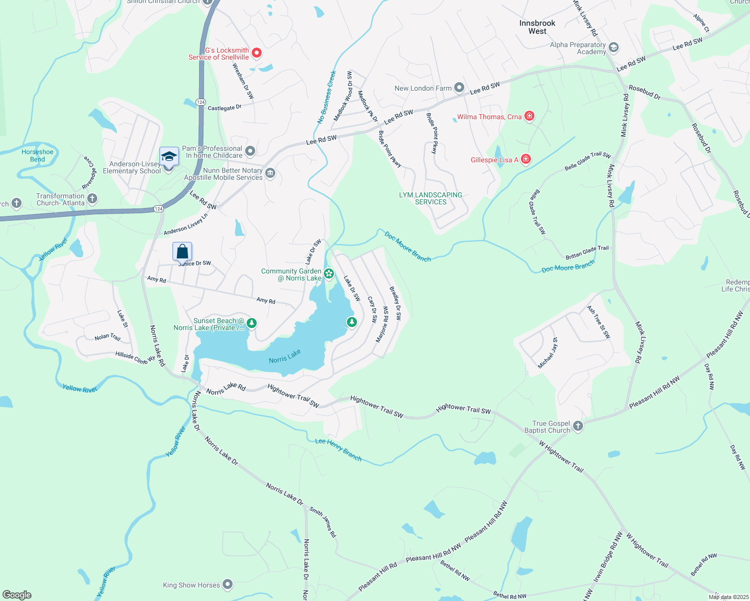 map of restaurants, bars, coffee shops, grocery stores, and more near 4348 Cary Drive Southwest in Snellville
