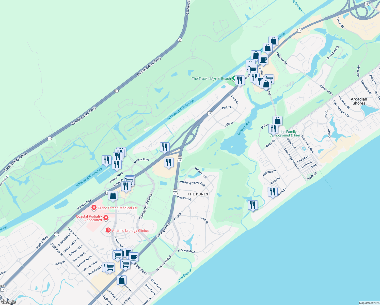 map of restaurants, bars, coffee shops, grocery stores, and more near 9304 Cove Drive in Myrtle Beach
