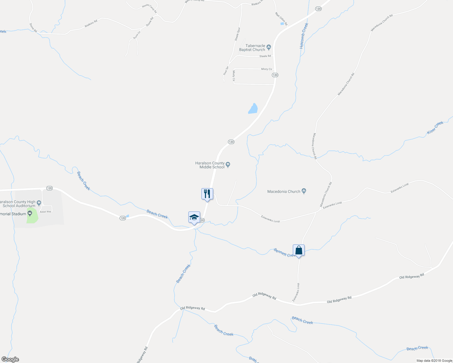 map of restaurants, bars, coffee shops, grocery stores, and more near 2633 Georgia 120 in Tallapoosa