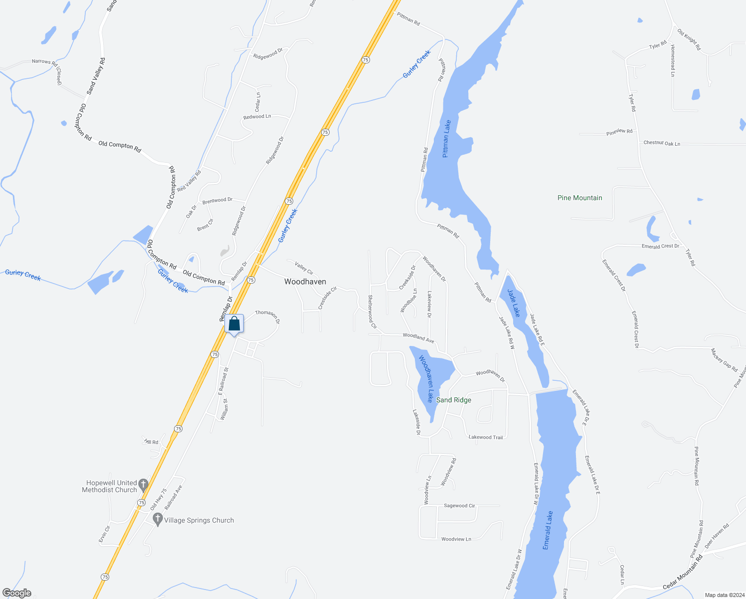 map of restaurants, bars, coffee shops, grocery stores, and more near 210 Shelterwood Circle in Pinson