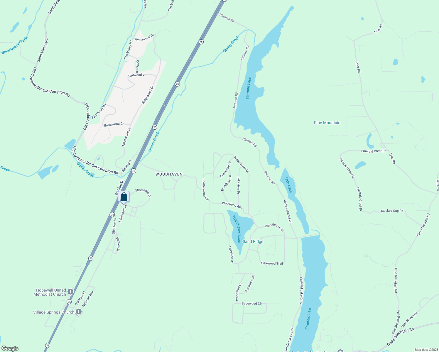 map of restaurants, bars, coffee shops, grocery stores, and more near 48 Creekside Drive in Pinson